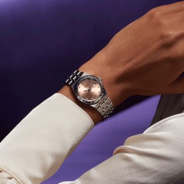 Tudor Royal automatic watch with diamond markers salmon dial steel bracelet 28 mm