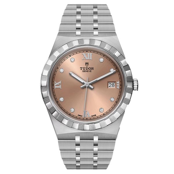 Tudor Royal automatic watch with diamond markers salmon dial steel bracelet 38 mm