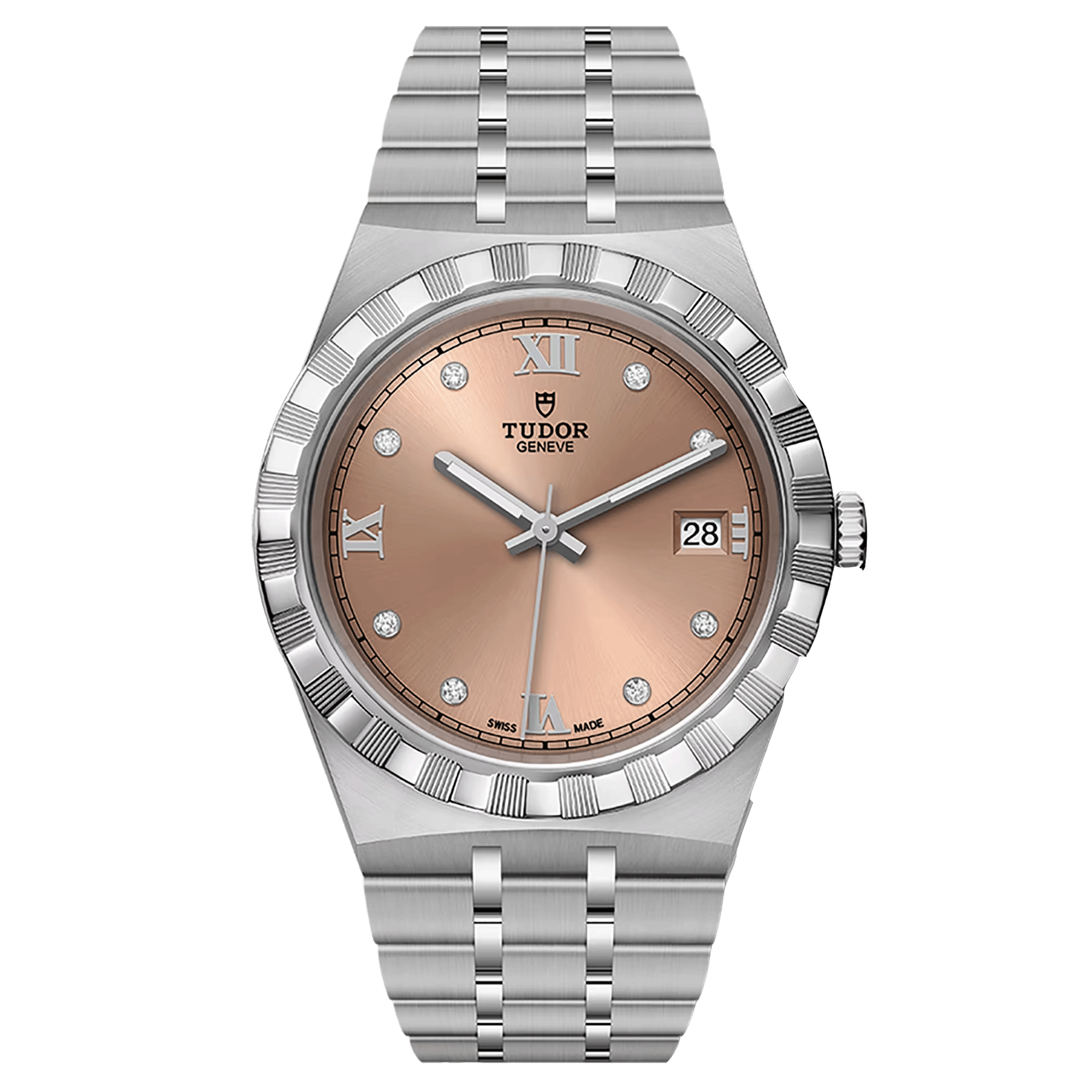 Montre Tudor Royal automatique index diamants cadran saumon bracelet acier 38 mm M28500-0009
