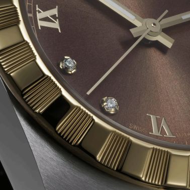 Montre Tudor Royal automatique lunette or jaune index diamants cadran chocolat bracelet acier et or jaune 41 mm M28603-0008
