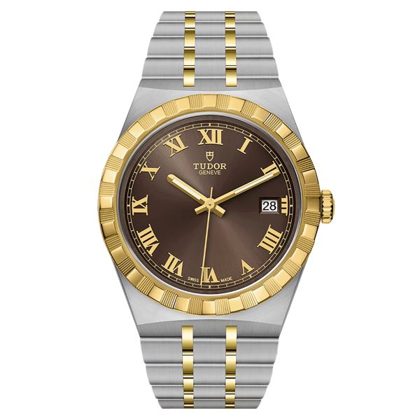 Tudor Royal automatic watch yellow gold bezel chocolate dial steel and yellow gold bracelet 38 mm