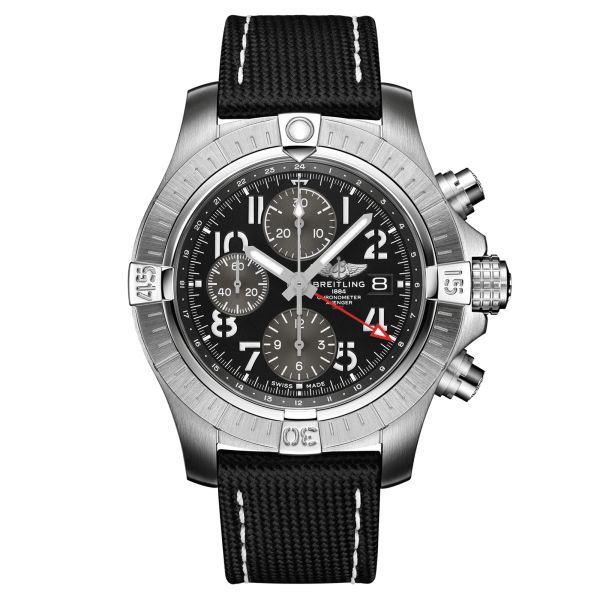 Breitling Avenger Chronograph GMT automatic watch black dial anthracite leather strap 45 mm A24315101B1X1