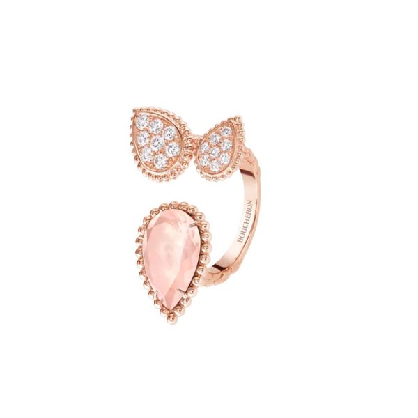 Bague Boucheron Serpent Bohème en or rose, quartz rose et diamants JRG03217