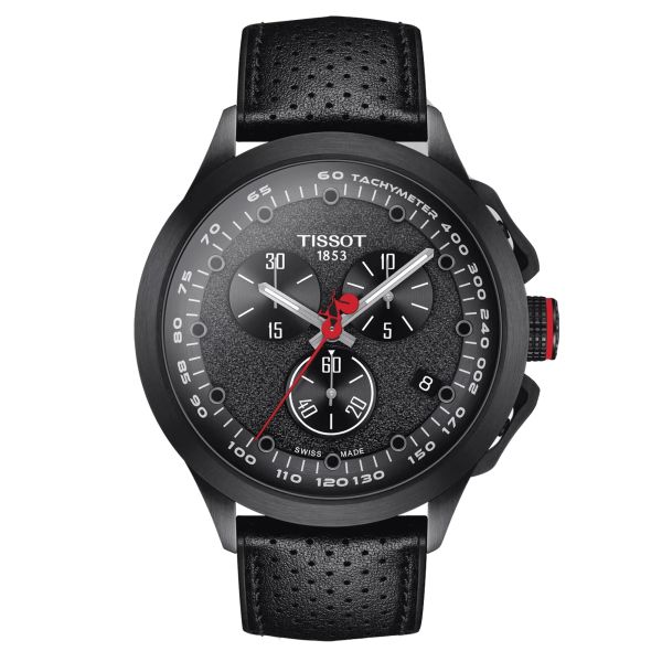 Tissot T-Race Cycling Vuelta 2022 Special Edition quartz watch black dial black leather strap 45 mm