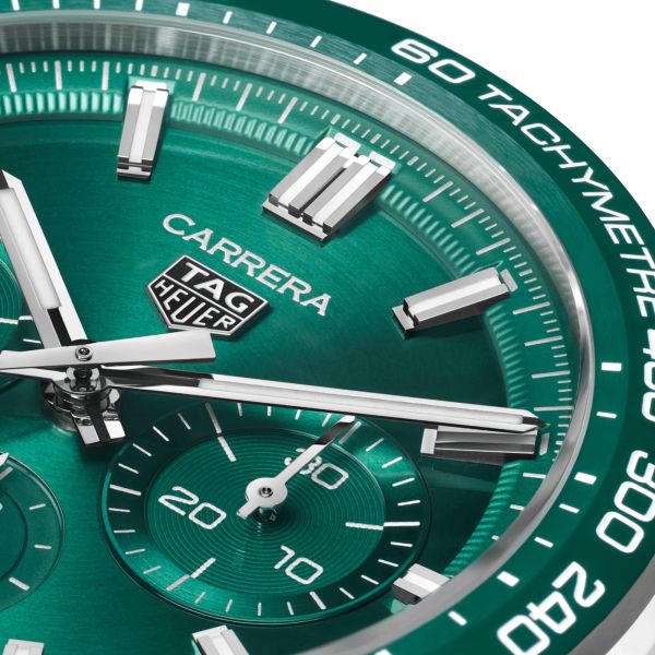 TAG Heuer Carrera Chronograph automatic watch green dial steel bracelet 44 mm