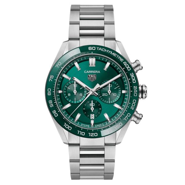 TAG Heuer Carrera Chronograph automatic watch green dial steel bracelet 44 mm
