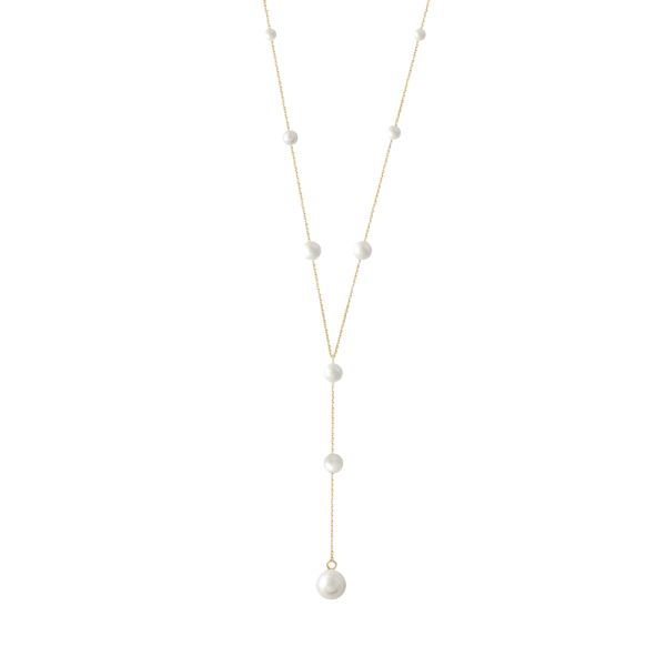 Claverin Pearl Drop necklace in yellow gold and white pearls