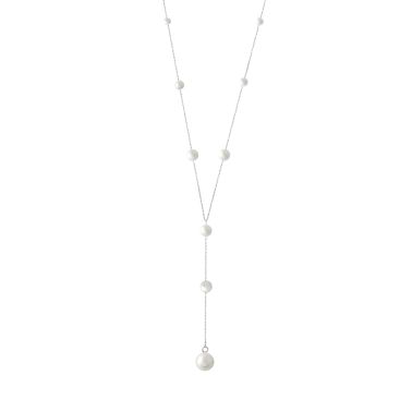 Claverin Pearl Drop Necklace in White Gold and White Pearls