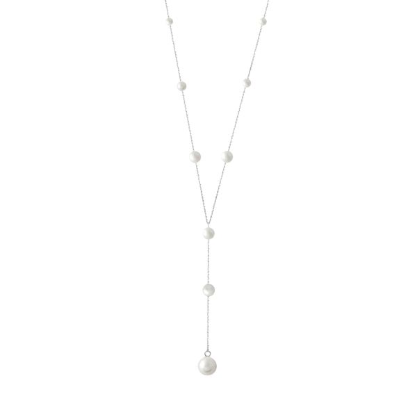 Claverin Pearl Drop Necklace in White Gold and White Pearls