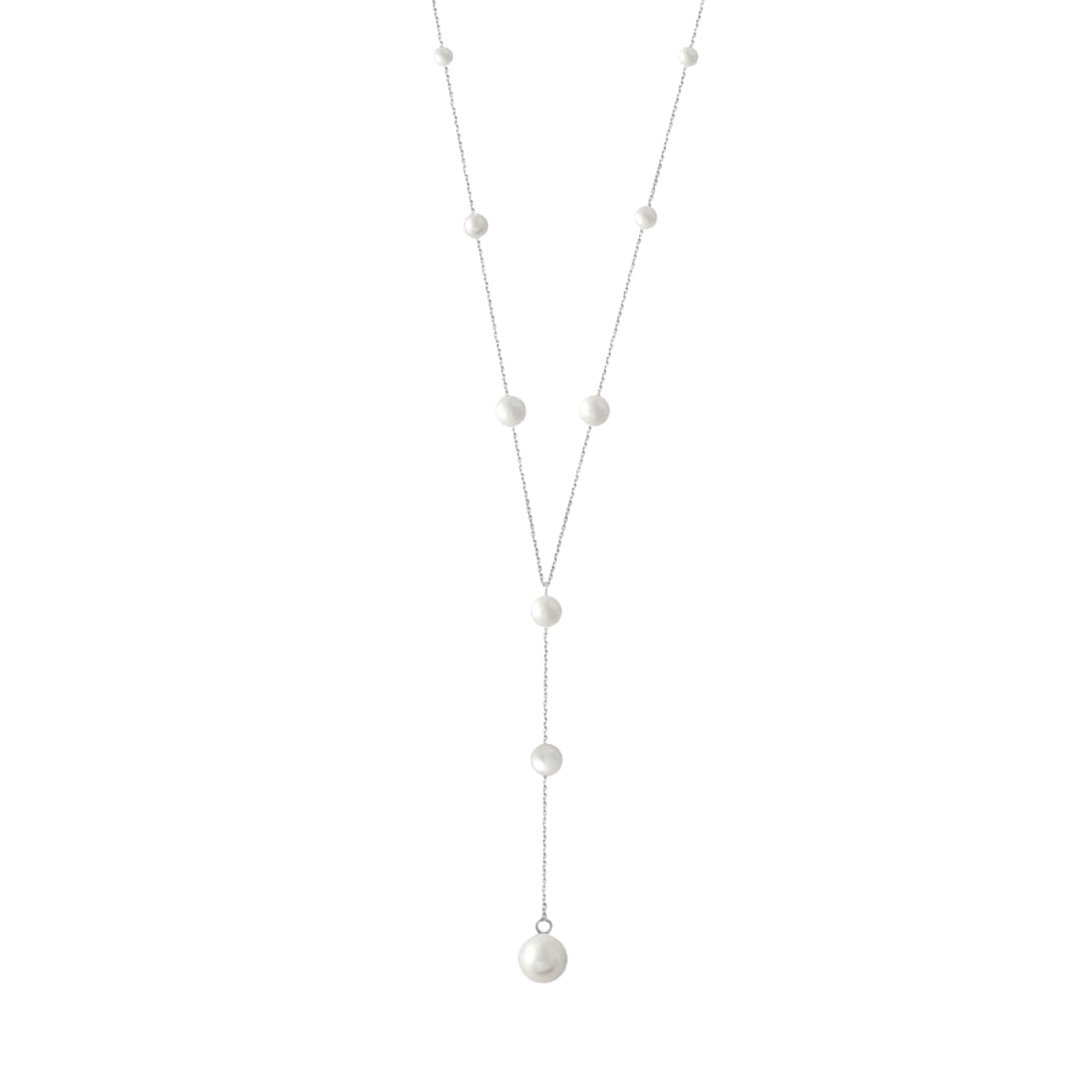 Claverin Pearl Drop Necklace in White Gold and White Pearls