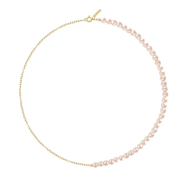 Claverin Rock'N'Pearls Necklace in Yellow Gold and Pink Pearls