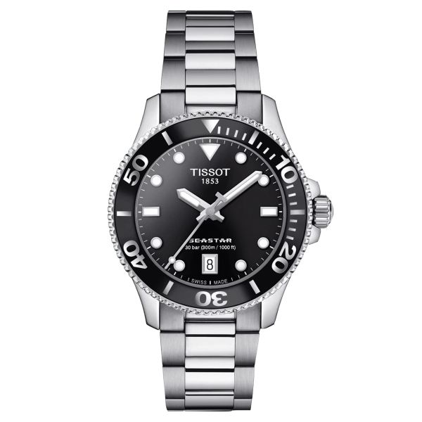 Montre Tissot Seastar 1000 quartz cadran noir bracelet acier 36 mm T120.210.11.051.00