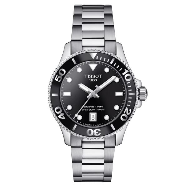 Tissot Seastar 1000 quartz watch black dial steel bracelet 36 mm