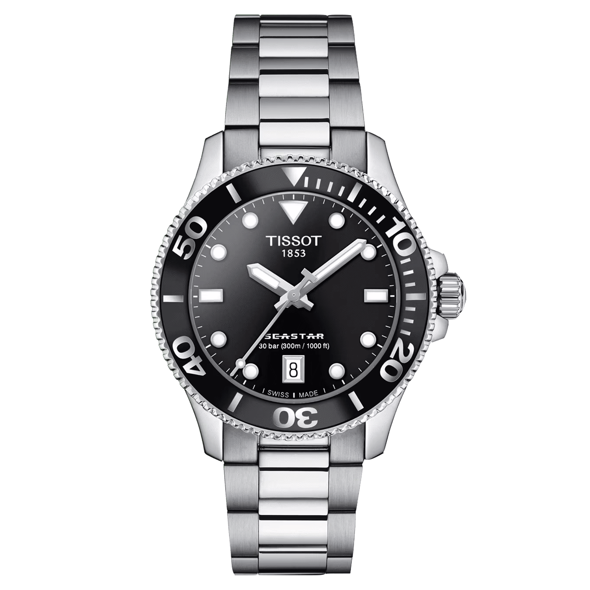 Montre Tissot Seastar 1000 quartz cadran noir bracelet acier 36 mm T120.210.11.051.00