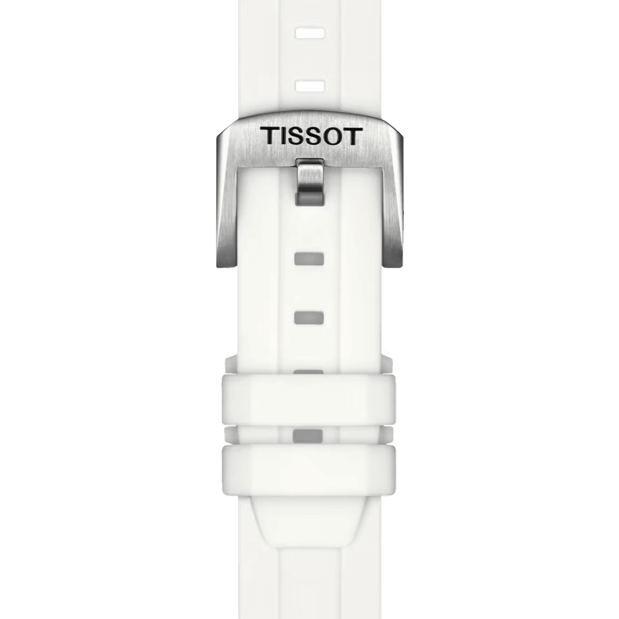 Tissot Seastar 1000 quartz watch diamond markers white mother of pearl dial white rubber strap 36 mm