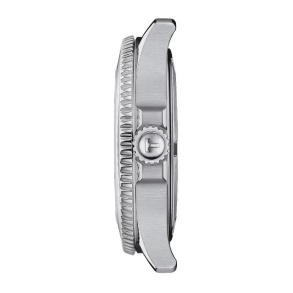 Tissot Seastar 1000 quartz watch diamond markers white mother of pearl dial white rubber strap 36 mm
