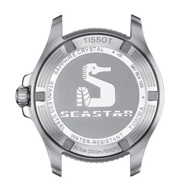 Tissot Seastar 1000 quartz watch diamond markers white mother of pearl dial white rubber strap 36 mm