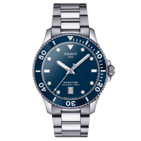 Tissot Seastar 1000 quartz watch blue dial steel bracelet 40 mm
