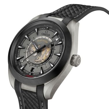 Montre Omega Seamaster Aqua Terra 150M Co-Axial Master Chronometer GMT Worldtimer titane cadran gris bracelet caoutchouc 43 mm