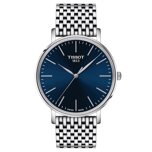 Tissot T-Classic Everytime Gent quartz watch blue dial steel bracelet 40 mm