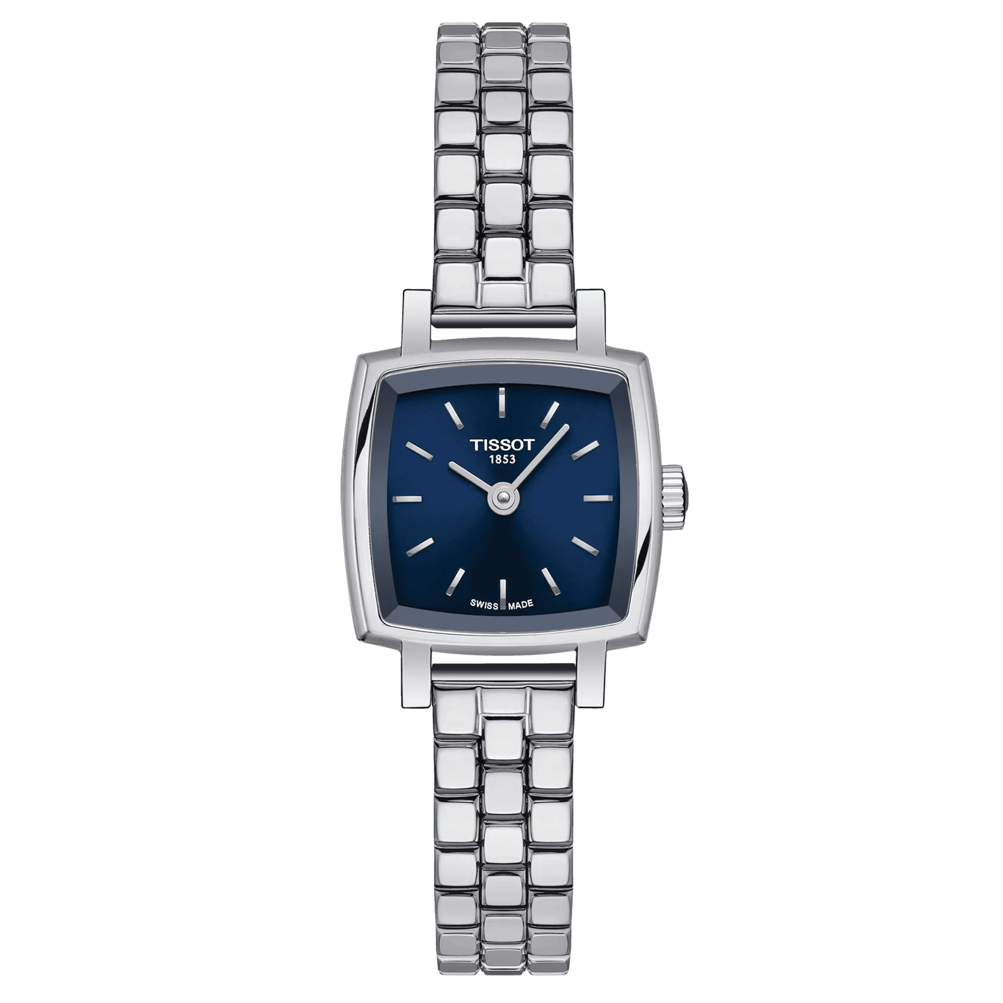 Montre Tissot T-Lady Lovely Square quartz cadran bleu bracelet acier 20 mm T058.109.11.041.01