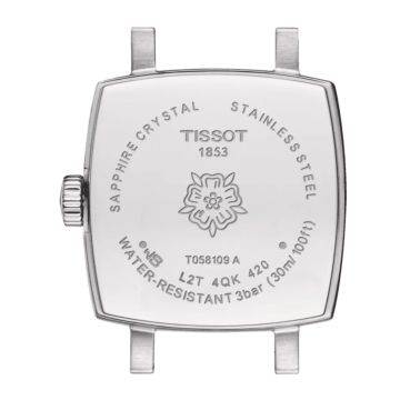 Montre Tissot T-Lady Lovely Square quartz cadran bleu bracelet acier 20 mm T058.109.11.041.01