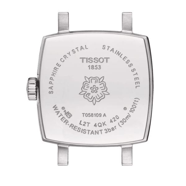 Montre Tissot T-Lady Lovely Square quartz cadran bleu bracelet acier 20 mm T058.109.11.041.01