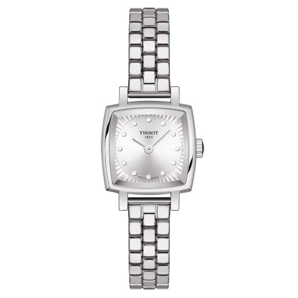 Tissot T-Lady Lovely Square quartz watch with diamond markers silver dial steel bracelet 20 mm