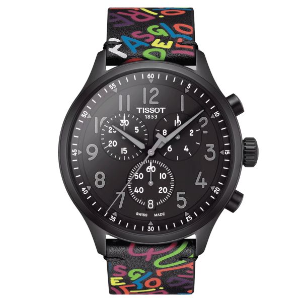 Tissot Chrono XL Special Edition Roglic quartz watch black dial black coloured leather strap 45 mm