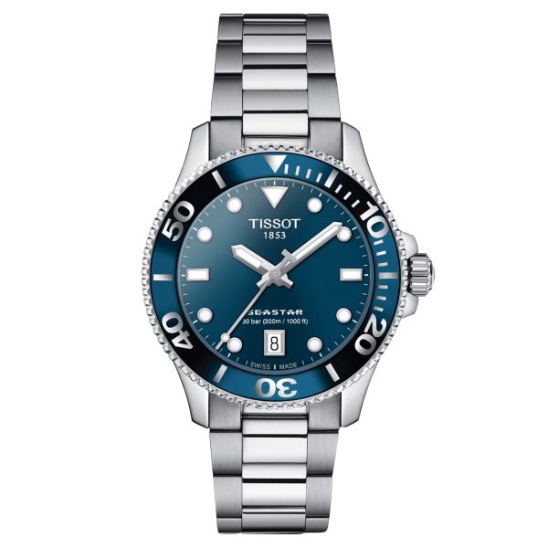 Tissot T-Sport Seastar 1000 quartz watch blue dial steel bracelet 36 mm