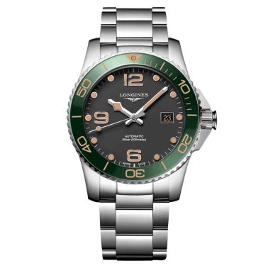 Montre Longines Hydroconquest automatique lunette verte cadran noir bracelet acier 41 mm L3.781.4.05.6