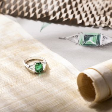 Bague Lepage Cléo en platine, émeraude et diamants