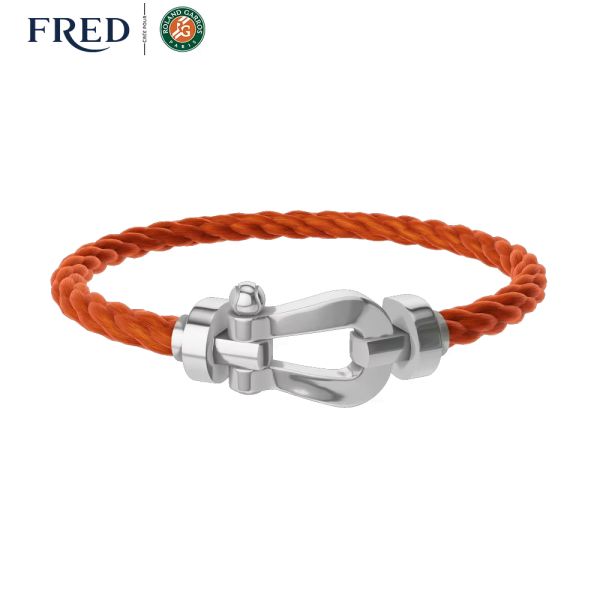Bracelet Fred x Roland-Garros Force 10 grand modèle en or blanc, grenat mandarin et câble terracotta 0B0176-6B1176