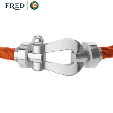 Bracelet Fred x Roland-Garros Force 10 grand modèle en or blanc, grenat mandarin et câble terracotta 0B0176-6B1176