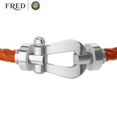 Bracelet Fred x Roland-Garros Force 10 grand modèle en or blanc, grenat mandarin et câble terracotta 0B0176-6B1176