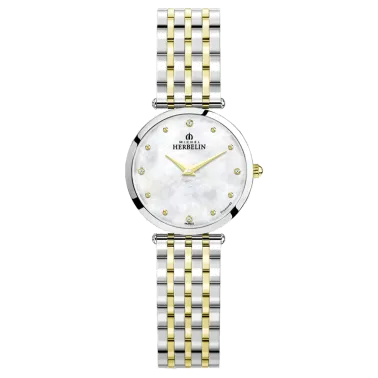 Montre Michel Herbelin Epsilon quartz cadran nacre index diamants bracelet acier bicolore 28 mm