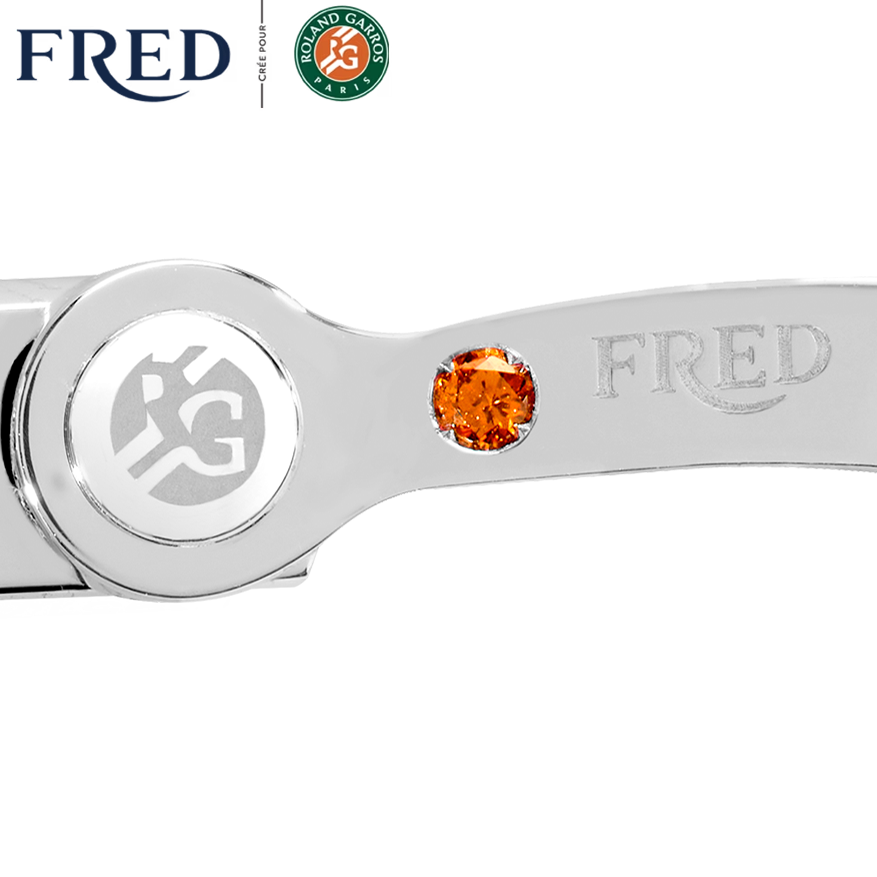 Fred Force 10 large model buckle in white gold and mandarin garnet
