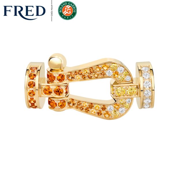 Fred Force 10 large model buckle in yellow gold with diamond and colored stones