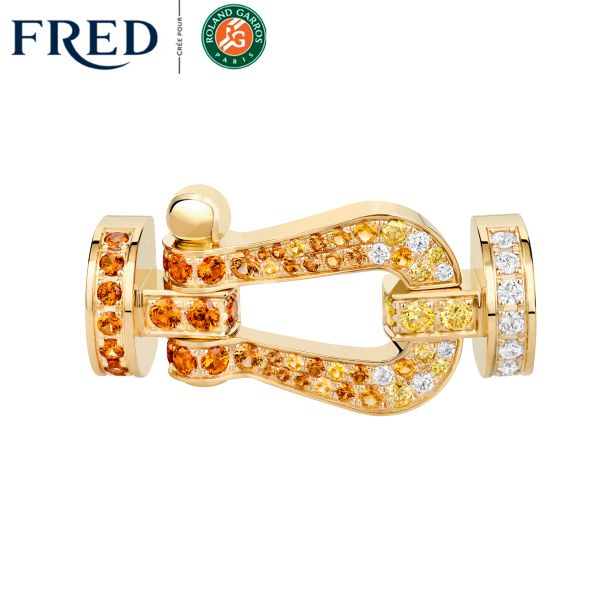 Fred Force 10 large model buckle in yellow gold with diamond and colored stones