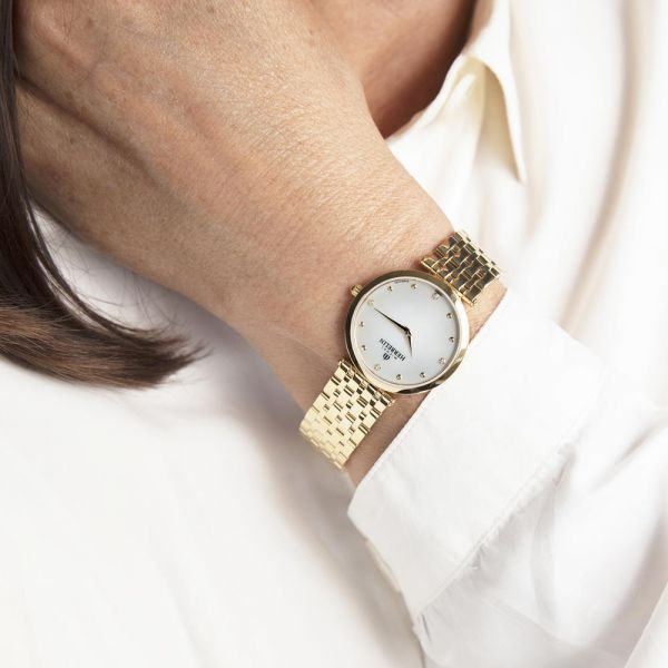 Montre Michel Herbelin Epsilon quartz cadran nacre index diamants bracelet acier PVD or jaune 28 mm