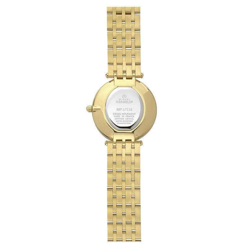 Montre Michel Herbelin Epsilon quartz cadran nacre index diamants bracelet acier PVD or jaune 28 mm