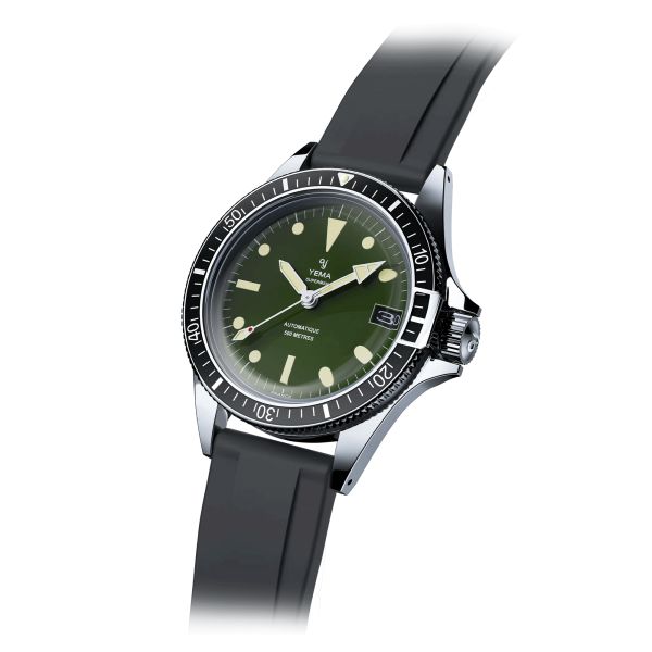Yema Superman 500 Dato automatic watch khaki dial black rubber strap 41 mm YSUP23A41-ZRBS