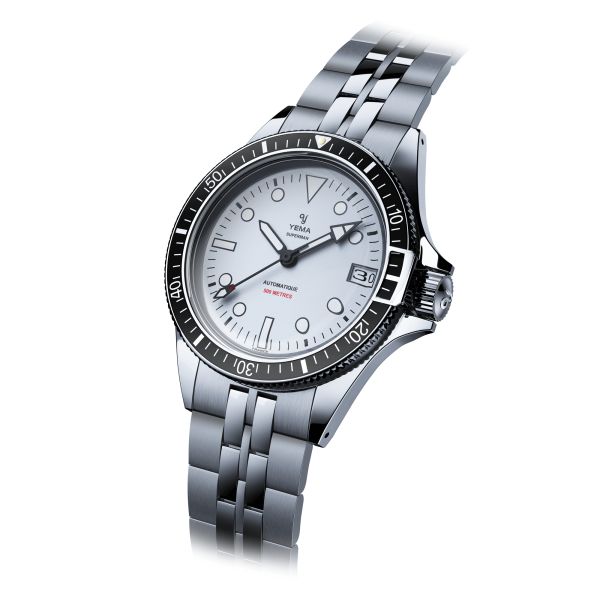 Montre Yema Superman 500 Dato automatique cadran blanc bracelet acier 39 mm YSUP23A39-BMS