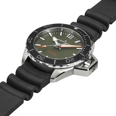 Hamilton Khaki Navy Frogman automatic watch green dial black rubber strap 41 mm H77455360