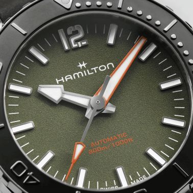 Hamilton Khaki Navy Frogman automatic watch green dial black rubber strap 41 mm H77455360