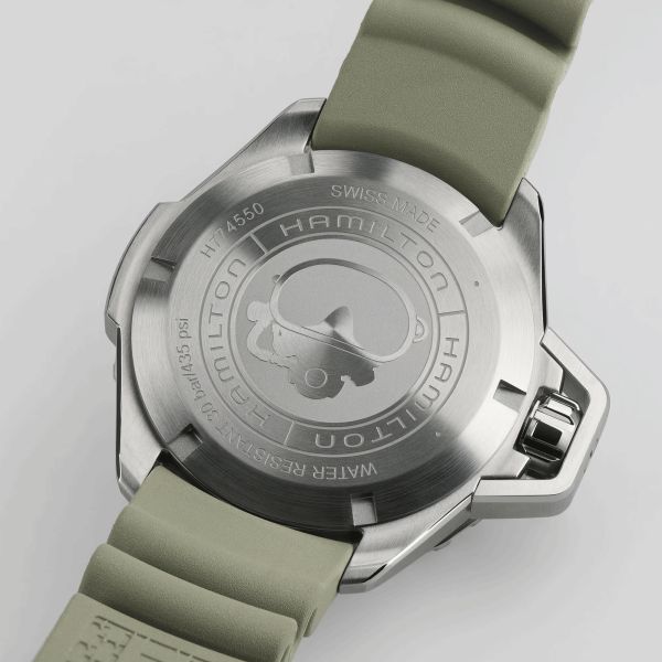 Hamilton Khaki Navy Frogman automatic watch black dial green rubber strap 41 mm H77455331