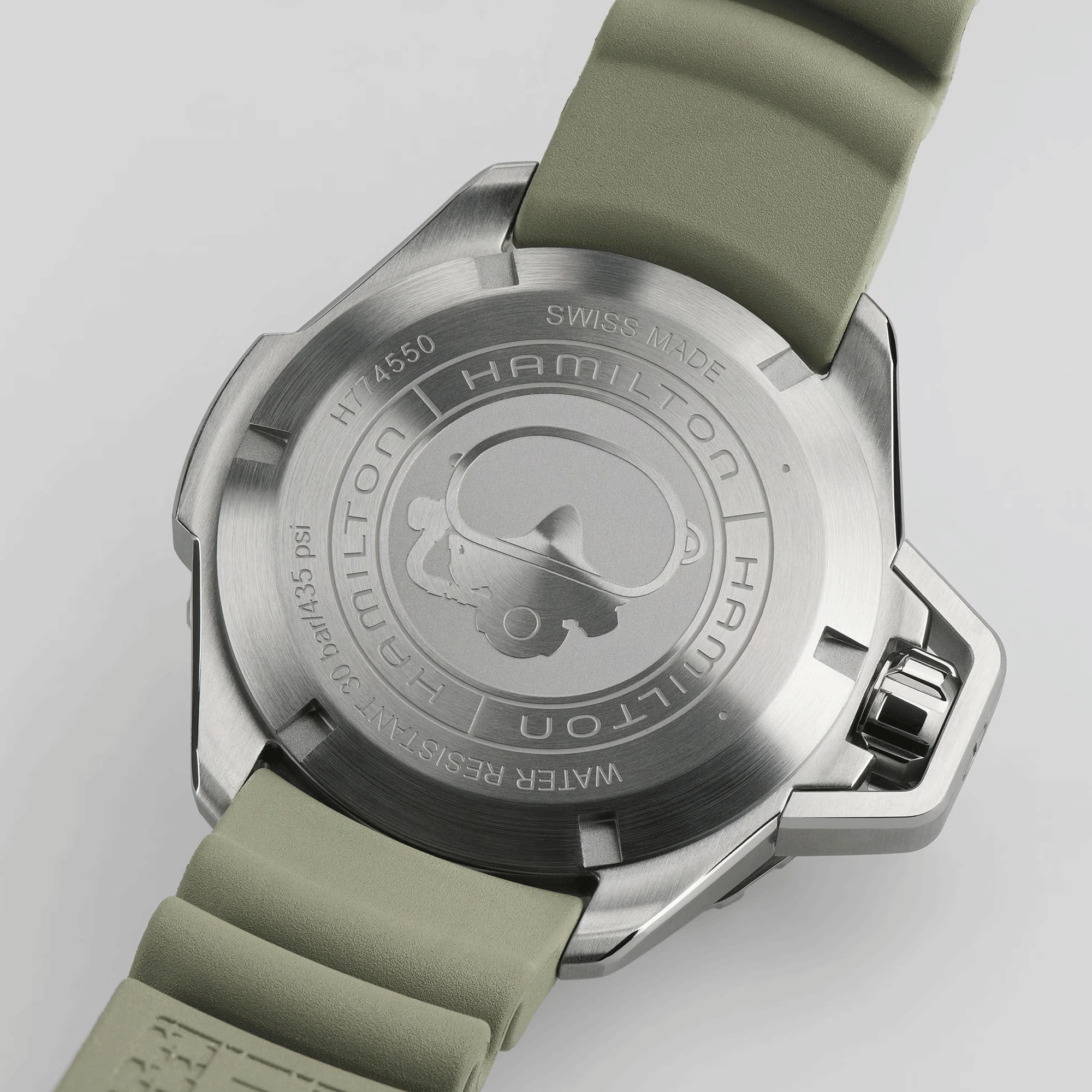 Hamilton Khaki Navy Frogman automatic watch black dial green rubber strap 41 mm H77455331