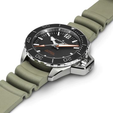 Hamilton Khaki Navy Frogman automatic watch black dial green rubber strap 41 mm H77455331
