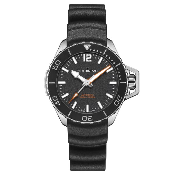 Hamilton Khaki Navy Frogman automatic watch black dial black rubber strap 41 mm