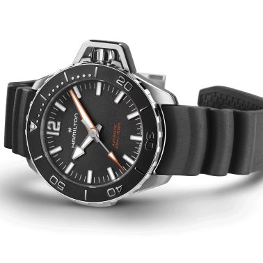 Hamilton Khaki Navy Frogman automatic watch black dial black rubber strap 41 mm